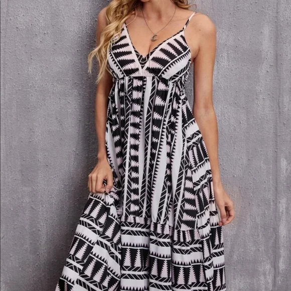 Boho Geo Abstract Print Cami Maxi Dress GREEN - Picture 10 of 11